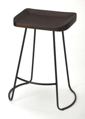 Homeroots 26" Dark Brown And Black Manufactured Wood And Iron Backless Counter Height Bar Chair   389037