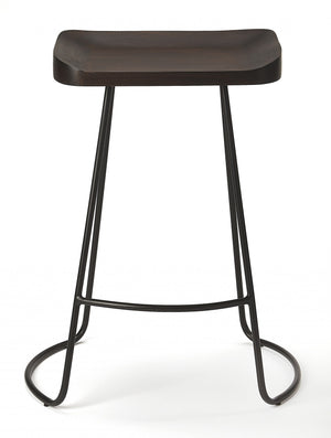 Homeroots 26" Dark Brown And Black Manufactured Wood And Iron Backless Counter Height Bar Chair   389037