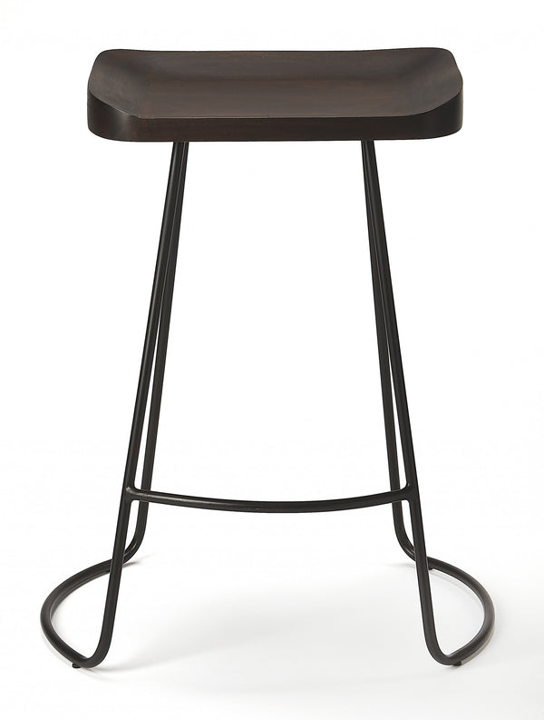 Homeroots 26" Dark Brown And Black Manufactured Wood And Iron Backless Counter Height Bar Chair   389037
