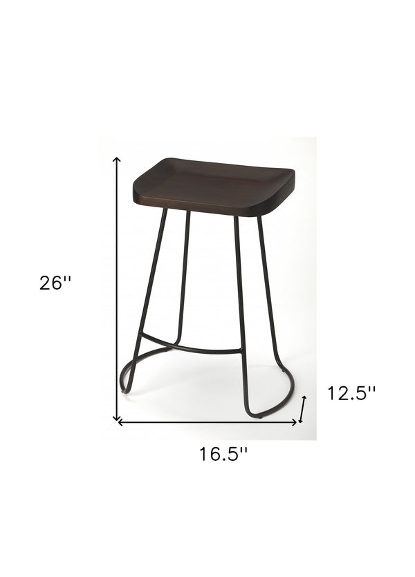 Homeroots 26" Dark Brown And Black Manufactured Wood And Iron Backless Counter Height Bar Chair   389037