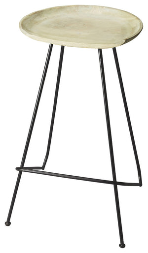 HomeRoots 24" Modern Backless Bar Chair in Off-White Wood & Black Iron Frame - Stylish & Compact Stool for Any Space 389038