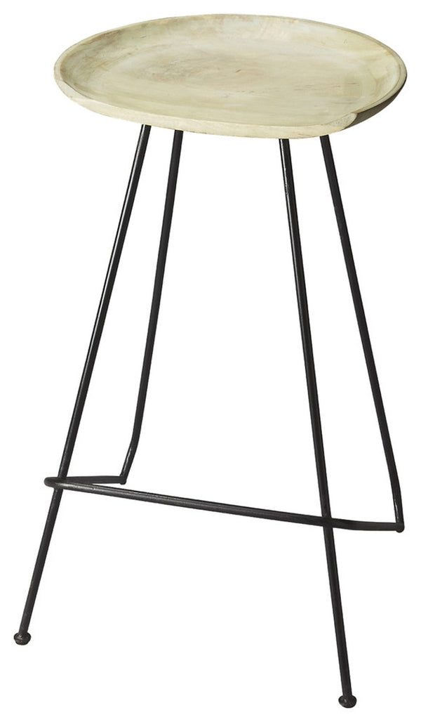 HomeRoots 24" Modern Backless Bar Chair in Off-White Wood & Black Iron Frame - Stylish & Compact Stool for Any Space 389038