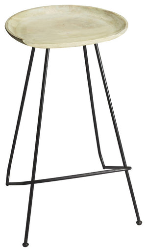 HomeRoots 24" Modern Backless Bar Chair in Off-White Wood & Black Iron Frame - Stylish & Compact Stool for Any Space 389038