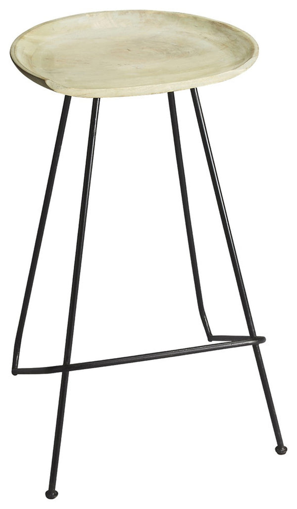 HomeRoots 24" Modern Backless Bar Chair in Off-White Wood & Black Iron Frame - Stylish & Compact Stool for Any Space 389038