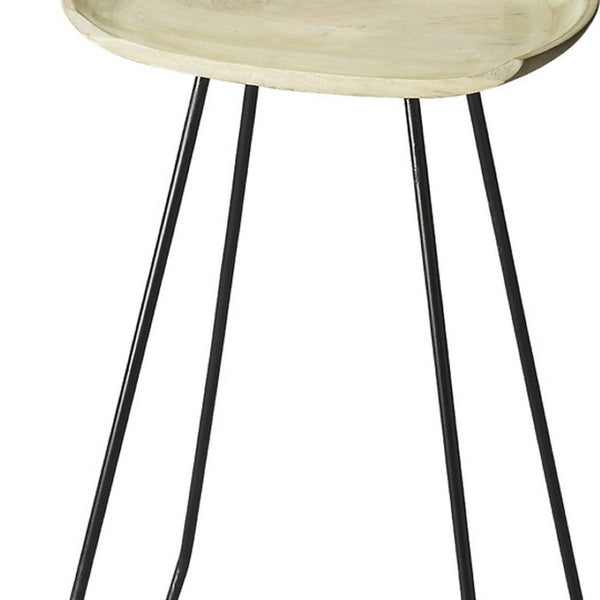 HomeRoots 24" Modern Backless Bar Chair in Off-White Wood & Black Iron Frame - Stylish & Compact Stool for Any Space 389038