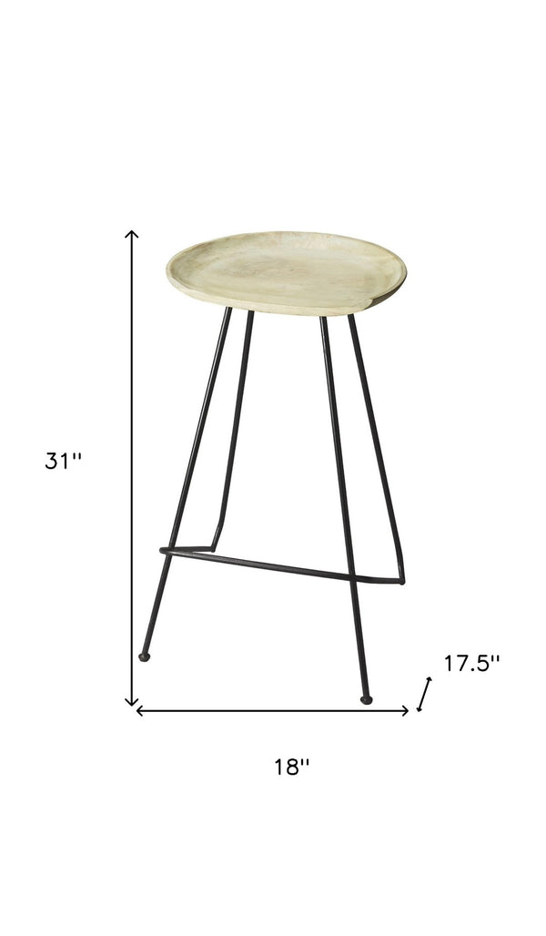 HomeRoots 24" Modern Backless Bar Chair in Off-White Wood & Black Iron Frame - Stylish & Compact Stool for Any Space 389038