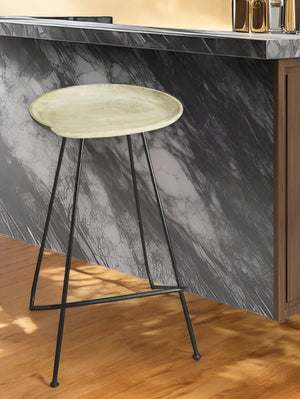 HomeRoots 24" Modern Backless Bar Chair in Off-White Wood & Black Iron Frame - Stylish & Compact Stool for Any Space 389038