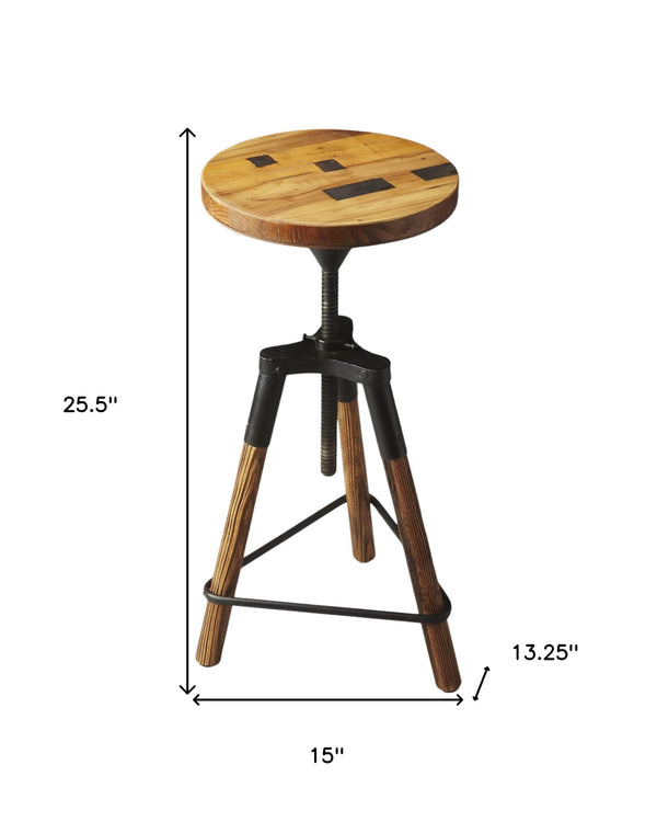 Homeroots Brown And Black Manufactured Wood And Iron Backless Counter Height Swivel Bar Chair   389039