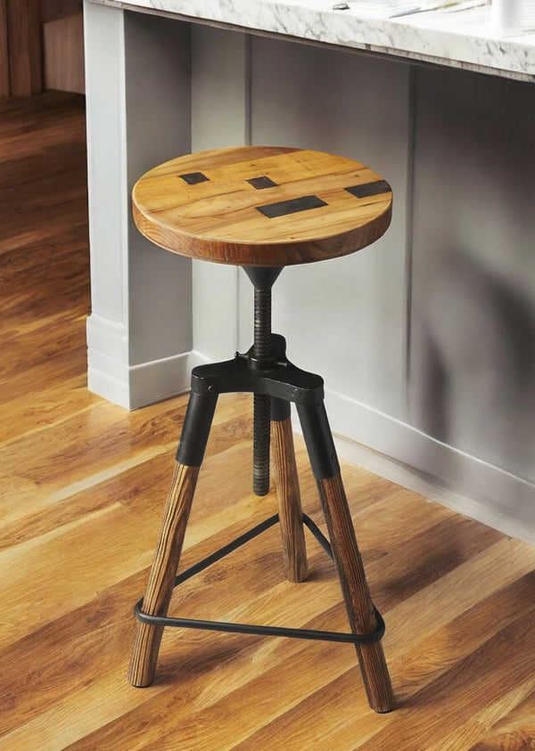HomeRoots Brown Backless Swivel Counter Height Bar Chair - Stylish Industrial Design for Modern Spaces 389039