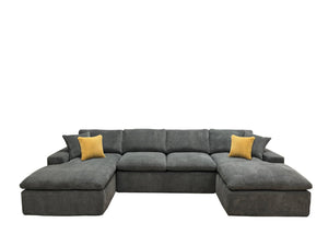 English Elm Coffee-bean Curved Upholstered Sectional Sofa with Plush Seating and Built-in Side Pocket Light Gray B2748S00064