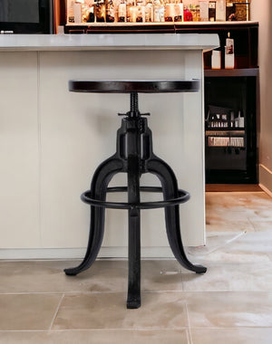 Homeroots 28" Brown And Black Manufactured Wood And Iron Backless Swivel Bar Chair  Iron 389040