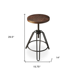 Homeroots 29" Brown And Gray Iron Swivel Backless Counter Height Swivel Bar Chair   389041