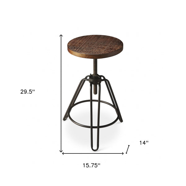 Homeroots 29" Brown And Gray Iron Swivel Backless Counter Height Swivel Bar Chair   389041