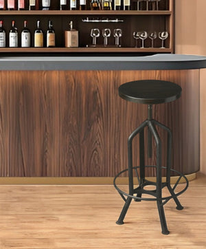 Homeroots 39" Black Manufactured Wood And Iron Backless Swivel Bar Chair   389044