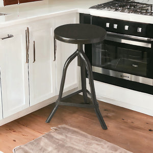 Homeroots Black Solid Wood And Iron Backless Adjustable Height Bar Chair   389045