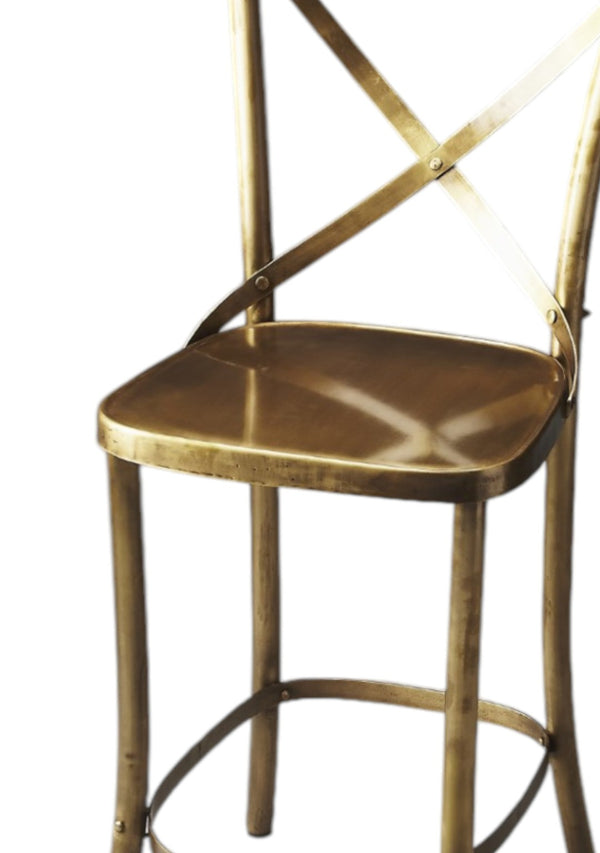 HomeRoots 24" Gold Iron Bar Chair - Elegant Monochrome Design with Full Back and Integrated Footrest for Comfort 389046