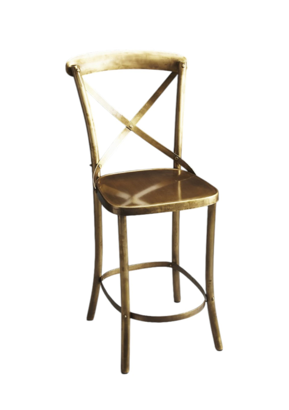 HomeRoots 24" Gold Iron Bar Chair - Elegant Monochrome Design with Full Back and Integrated Footrest for Comfort 389046