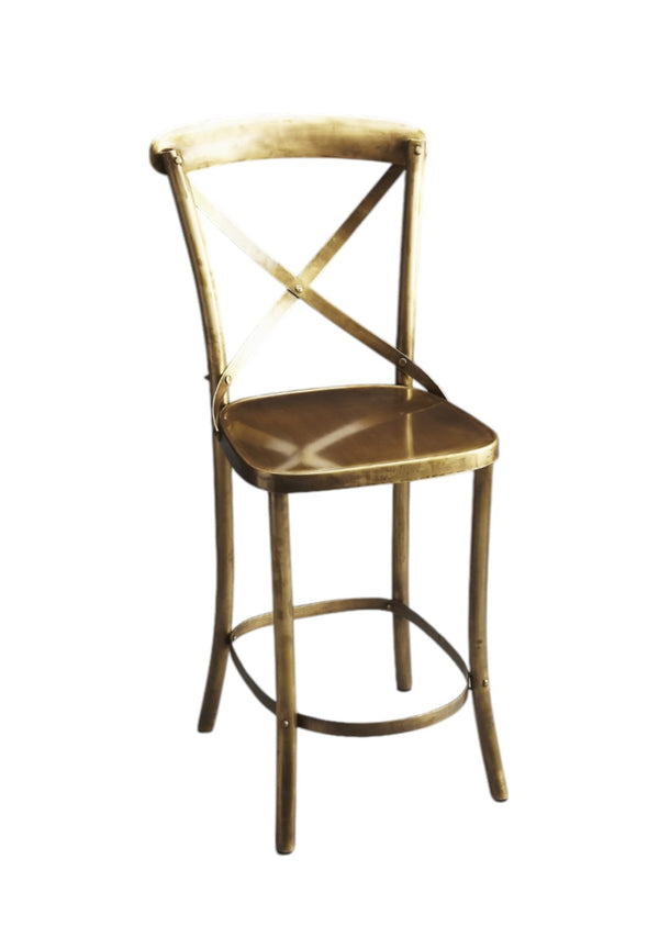 HomeRoots 24" Gold Iron Bar Chair - Elegant Monochrome Design with Full Back and Integrated Footrest for Comfort 389046