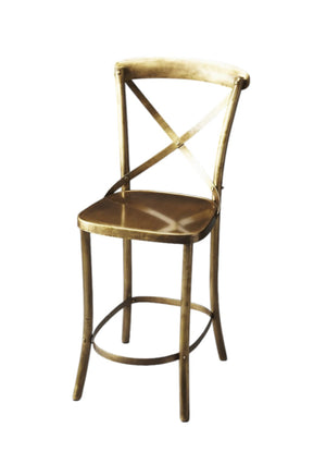 HomeRoots 24" Gold Iron Bar Chair - Elegant Monochrome Design with Full Back and Integrated Footrest for Comfort 389046