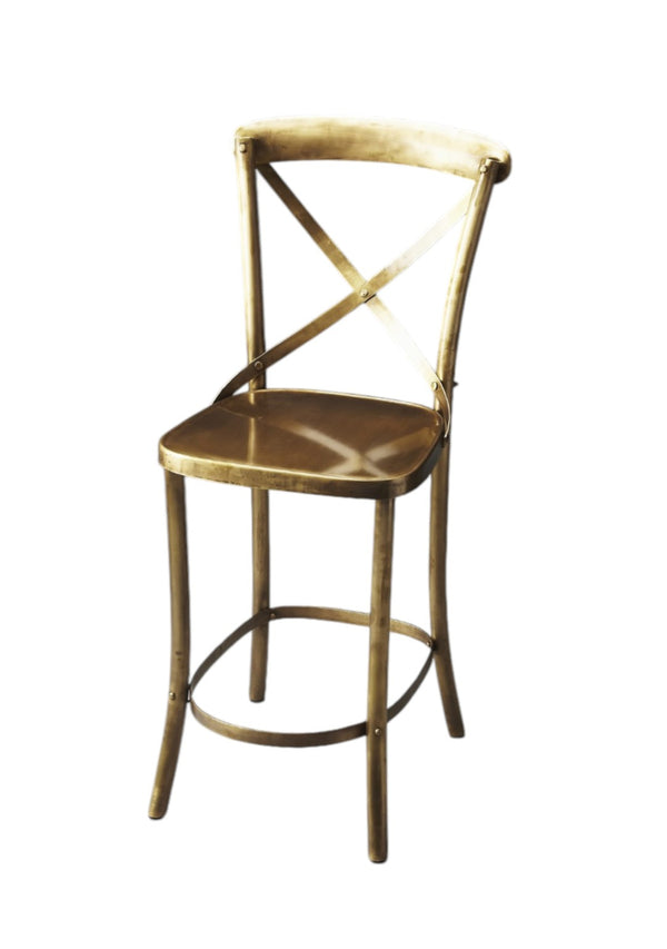 HomeRoots 24" Gold Iron Bar Chair - Elegant Monochrome Design with Full Back and Integrated Footrest for Comfort 389046
