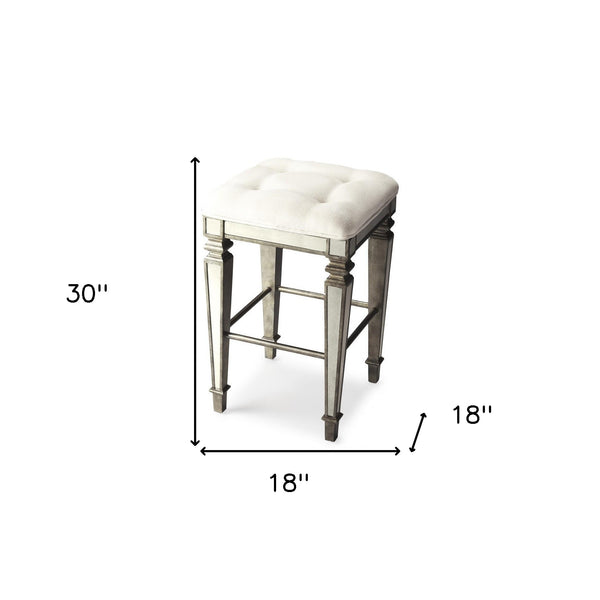 Homeroots 30" White And Silver Solid And Manufactured Wood Backless Counter Height Bar Chair  Wood 389047