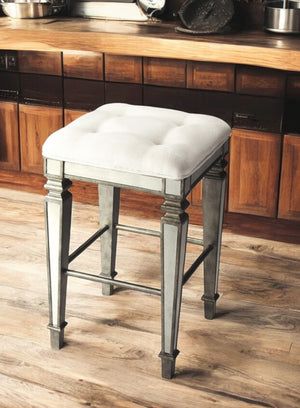 HomeRoots 30" Sleek Backless Counter Height Bar Chair with White Upholstered Seat & Silver Wood Base Elegance 389047
