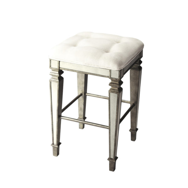 HomeRoots 30" Sleek Backless Counter Height Bar Chair with White Upholstered Seat & Silver Wood Base Elegance 389047