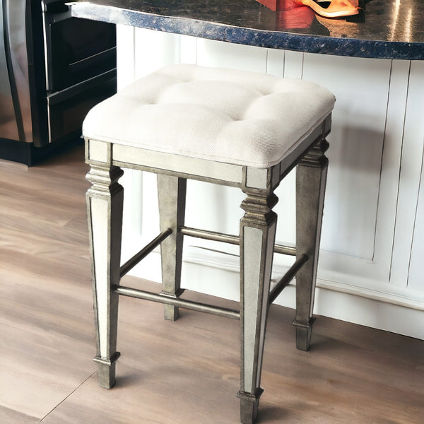 Homeroots 30" White And Silver Solid And Manufactured Wood Backless Counter Height Bar Chair  Wood 389047