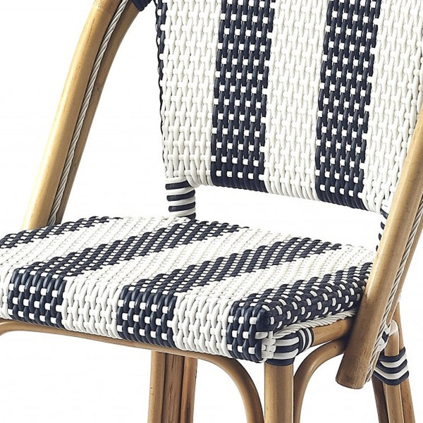 Homeroots 28" Blue And White And Natural Rattan Bar Chair   389048