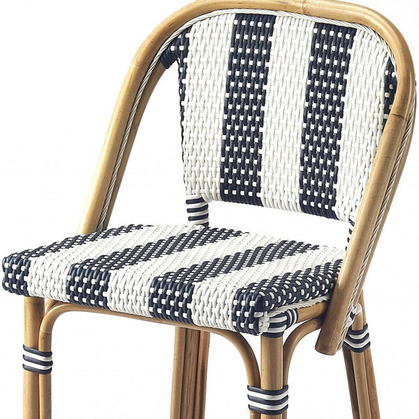 Homeroots 28" Blue And White And Natural Rattan Bar Chair   389048