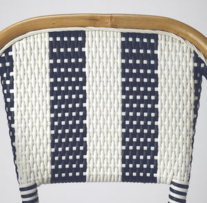 Homeroots 28" Blue And White And Natural Rattan Bar Chair   389048