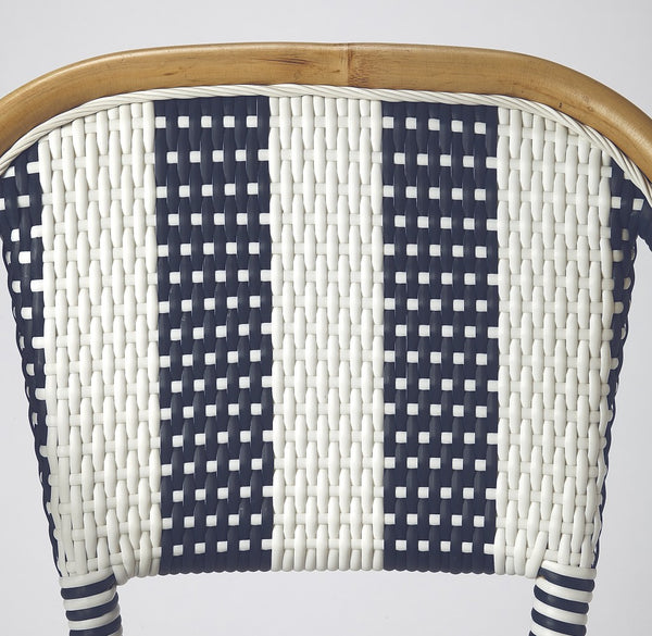 Homeroots 28" Blue And White And Natural Rattan Bar Chair   389048