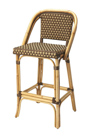 HomeRoots 28" Brown Rattan Bar Chair - Stylish Full-Back Seating for Kitchen Islands & Counter Areas, Durable Design 389049