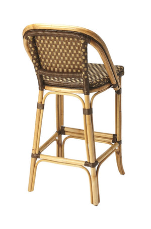 HomeRoots 28" Brown Rattan Bar Chair - Stylish Full-Back Seating for Kitchen Islands & Counter Areas, Durable Design 389049