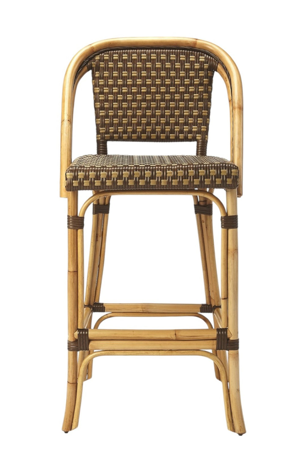 HomeRoots 28" Brown Rattan Bar Chair - Stylish Full-Back Seating for Kitchen Islands & Counter Areas, Durable Design 389049