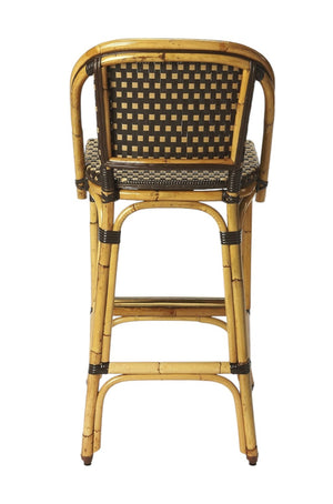 HomeRoots 28" Brown Rattan Bar Chair - Stylish Full-Back Seating for Kitchen Islands & Counter Areas, Durable Design 389049