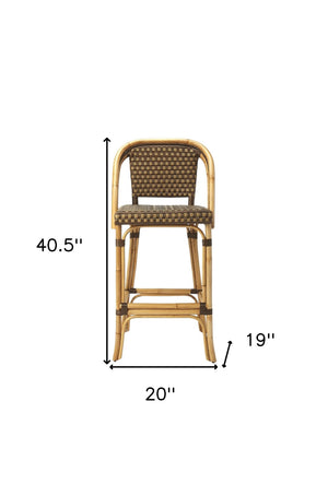 HomeRoots 28" Brown Rattan Bar Chair - Stylish Full-Back Seating for Kitchen Islands & Counter Areas, Durable Design 389049