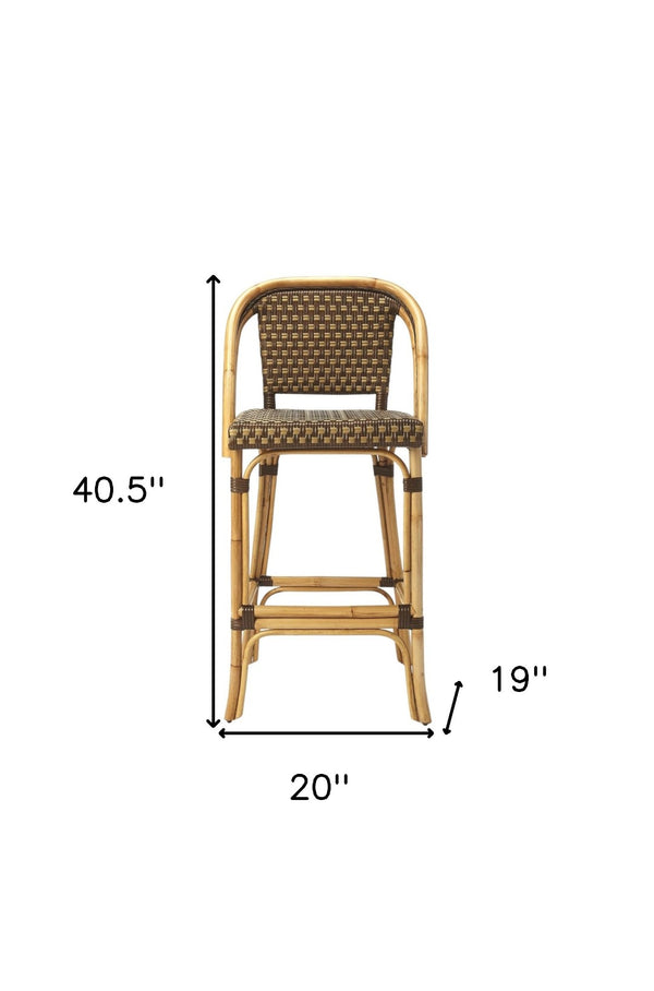 HomeRoots 28" Brown Rattan Bar Chair - Stylish Full-Back Seating for Kitchen Islands & Counter Areas, Durable Design 389049