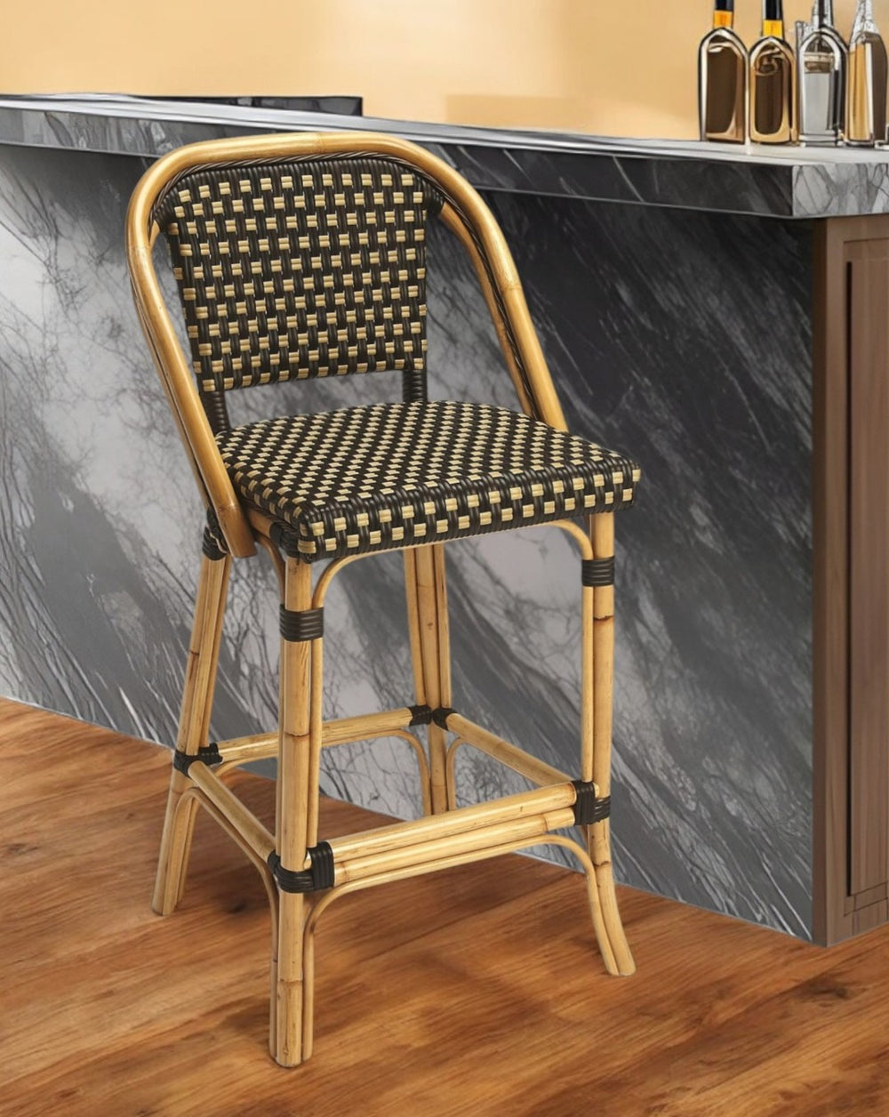 HomeRoots 26" Brown and Natural Rattan Bar Chair – Coastal-Inspired Design with Comfort & Durability for Your Space 389050