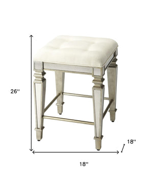HomeRoots 30" Modern Farmhouse Backless Counter Height Bar Stool with Gray Wood Frame & White Upholstery 389051