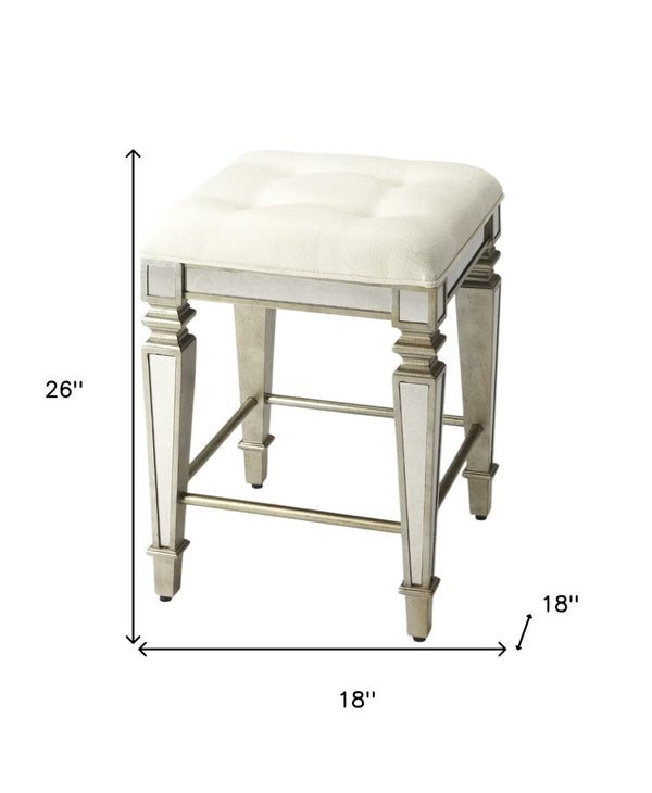 HomeRoots 30" Modern Farmhouse Backless Counter Height Bar Stool with Gray Wood Frame & White Upholstery 389051