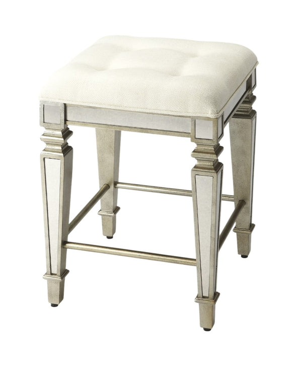 HomeRoots 30" Modern Farmhouse Backless Counter Height Bar Stool with Gray Wood Frame & White Upholstery 389051
