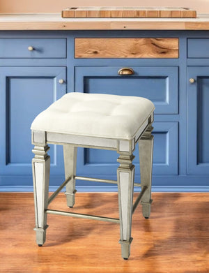 HomeRoots 30" Modern Farmhouse Backless Counter Height Bar Stool with Gray Wood Frame & White Upholstery 389051