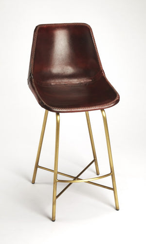 Homeroots 26" Brown And Gold Leather And Iron Bar Chair  Iron 389052