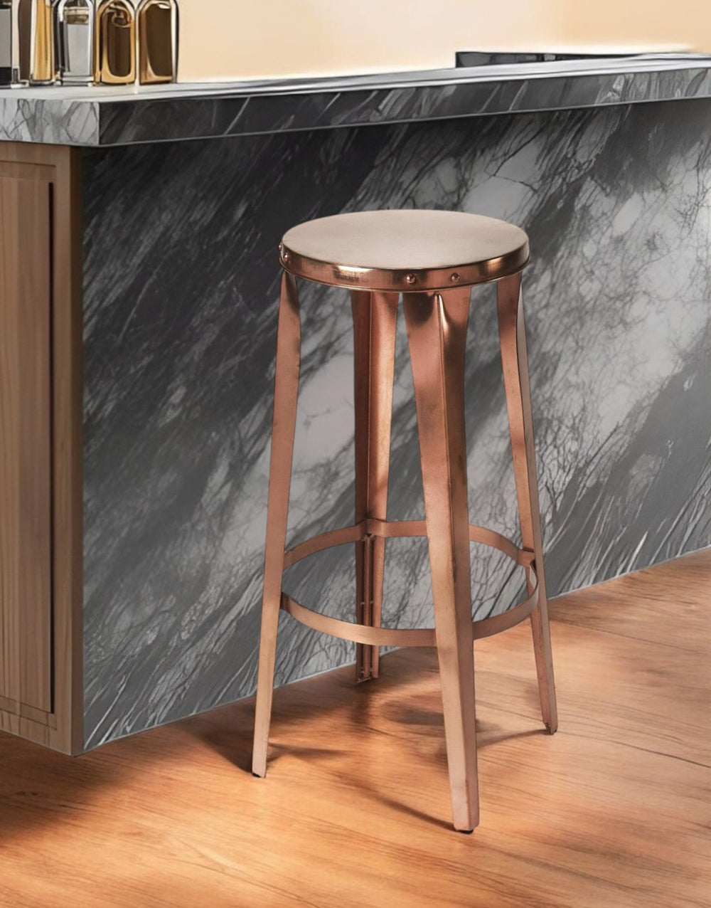 HomeRoots 30" Copper Iron Backless Bar Chair - Modern Minimalist Design for Stylish Kitchen Seating & Entertaining 389058