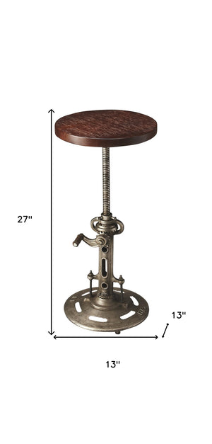 Homeroots 27" Brown And Silver Iron Swivel Counter Height Bar Chair   389059