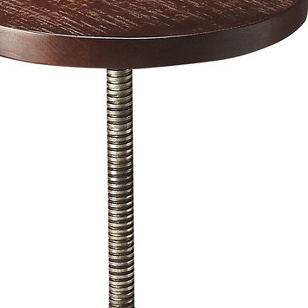 Homeroots 27" Brown And Silver Iron Swivel Counter Height Bar Chair   389059