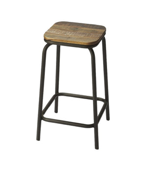 HomeRoots 25" Backless Counter Height Bar Chair - Solid Wood & Matte Black Iron, Perfect for Compact Spaces! 389060