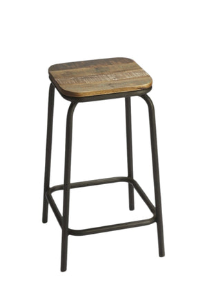 HomeRoots 25" Backless Counter Height Bar Chair - Solid Wood & Matte Black Iron, Perfect for Compact Spaces! 389060
