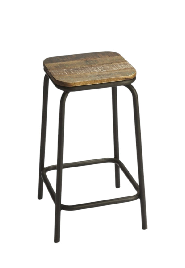 HomeRoots 25" Backless Counter Height Bar Chair - Solid Wood & Matte Black Iron, Perfect for Compact Spaces! 389060